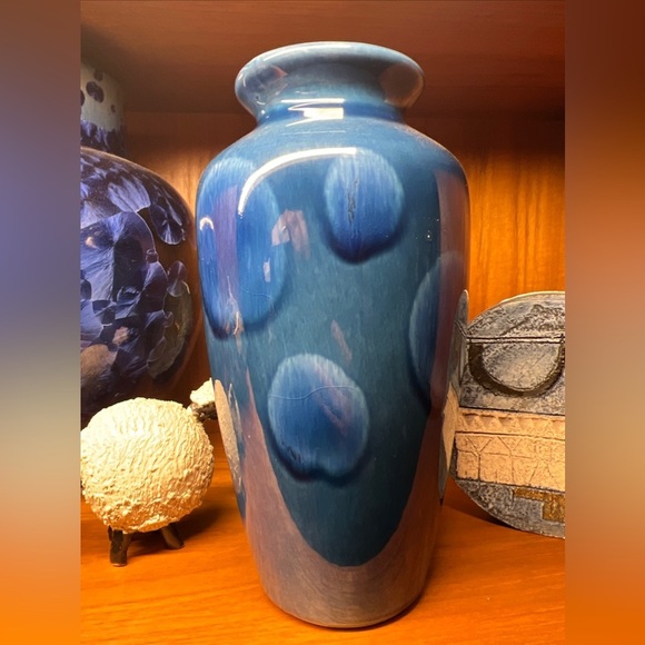 Poole pottery mcm mid century modern vintage blue polka dot vase 8” - Picture 5 of 9